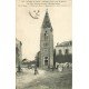 carte postale ancienne 77 BARCY. Place communale avec cadrans horloge de l'Eglise à terre 1914