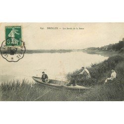 carte postale ancienne 77 BROLLES. Pêcheurs bords de la Seine 1908