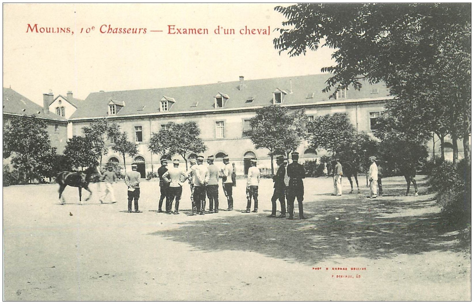 carte postale ancienne 03 MOULINS. 10° Chasseurs examen d'un Cheval