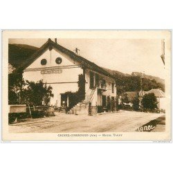 carte postale ancienne 01 GINEZ CORBONOD. Restaurant Hôtel Tardy et Pompe à Essence Azur 1950