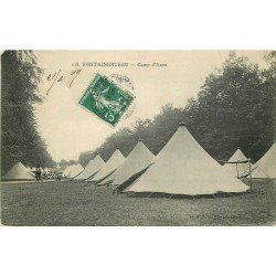 carte postale ancienne 77 FONTAINEBLEAU. Camp d'Avon 1909. Militaires et Campement