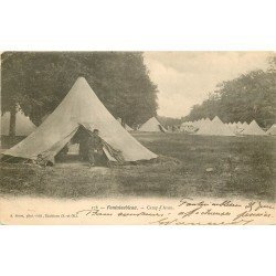 carte postale ancienne 77 FONTAINEBLEAU. Camp d'Avon 1904. Militaires et Campement