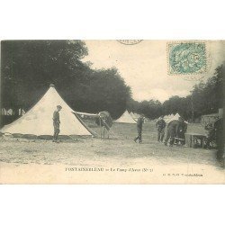 carte postale ancienne 77 FONTAINEBLEAU. Camp d'Avon. Plissure. Militaires et Campement