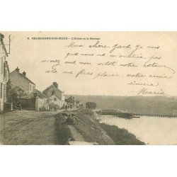 carte postale ancienne 77 CHAMPAGNE-SUR-SEINE. Ecluse et Barrage 1904 avec enfants assis