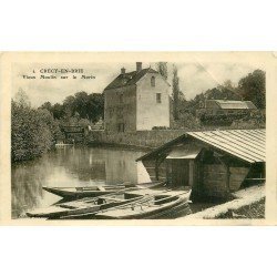 carte postale ancienne 77 CRECY-EN-BRIE. Vieux Moulin sur le Morin. Carte Photo émaillographie