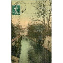 carte postale ancienne 77 CRECY-EN-BRIE. Vue prise du Pont Court animation 1908. Carte toilée
