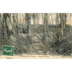 carte postale ancienne 77 CHALIFERT. L'Escalier Rustique personnage assis 1912