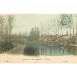 carte postale ancienne 77 CONDE-SAINTE-LIBIAIRE. Le Canal 1905 promeneurs et Chien
