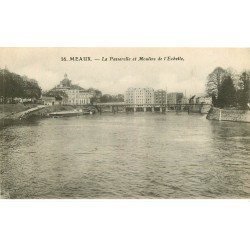 carte postale ancienne 77 MEAUX. Moulins de l'Echelle et Passerelle 1908