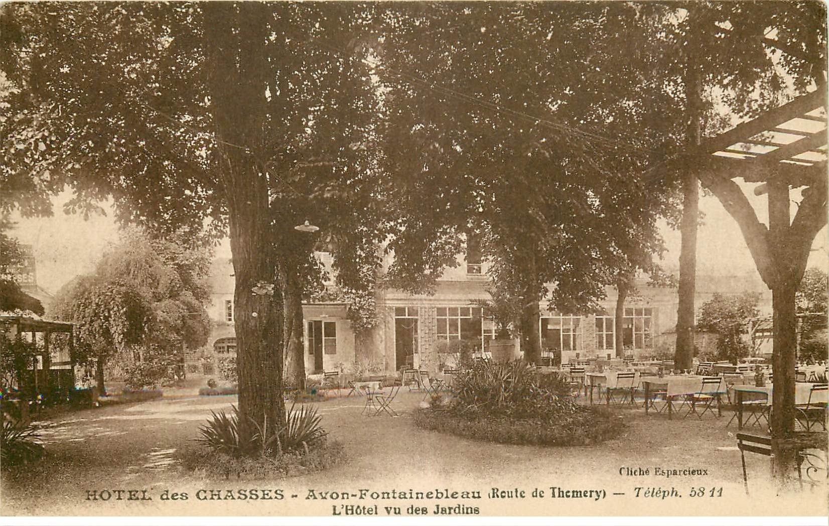 carte postale ancienne 77 AVON FONTAINEBLEAU. Hôtel des Chasses. Les Jardins