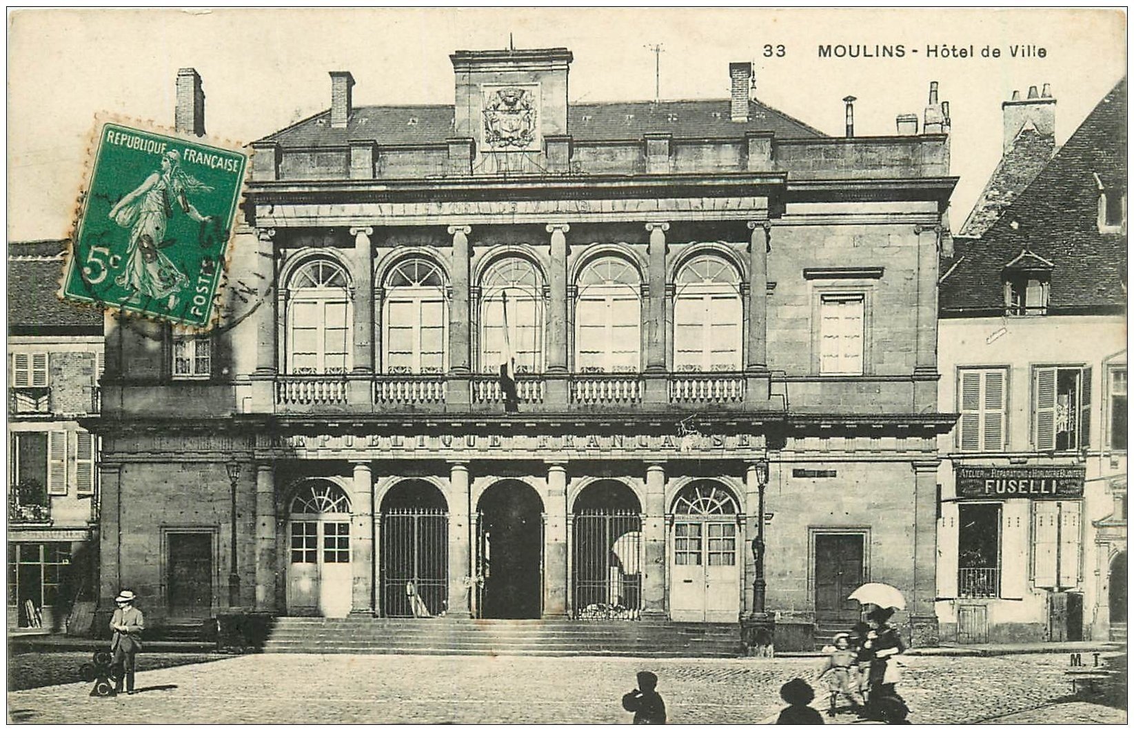 carte postale ancienne 03 MOULINS. Hôtel de Ville 1911. Horlogerie Fuselli