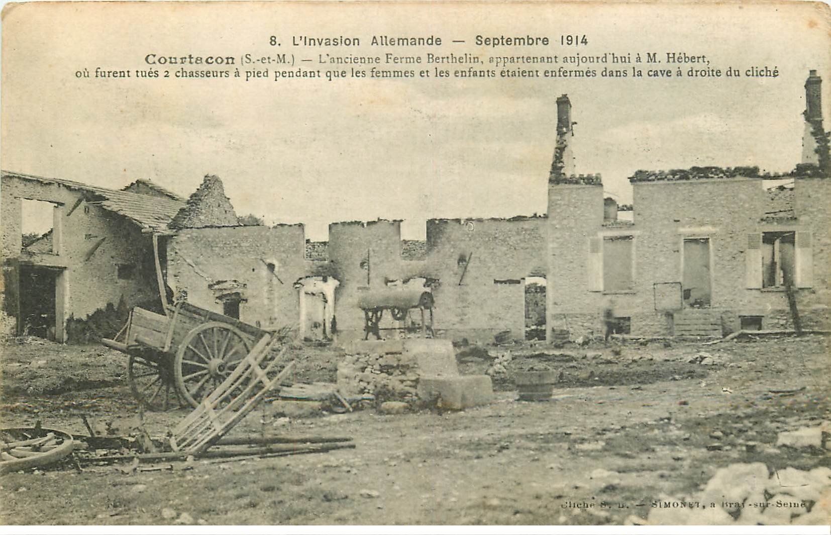 carte postale ancienne 77 COURTACON. Ferme Berthelin et Puits. Guerre 1914-18