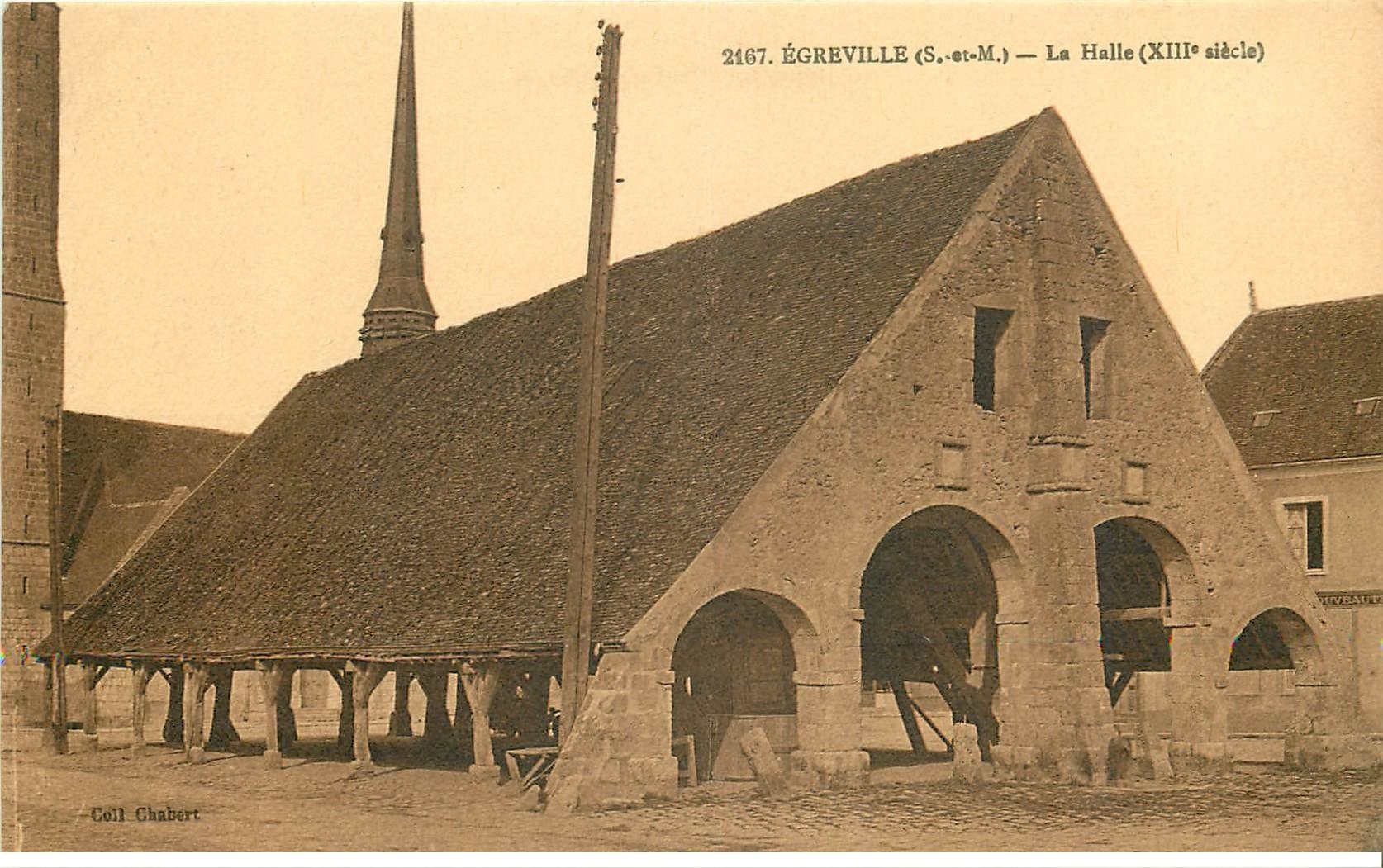carte postale ancienne 77 EGREVILLE. La Halle
