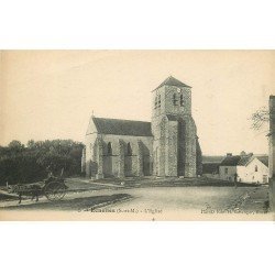 carte postale ancienne 77 ECUELLES. L'Eglise et attelage