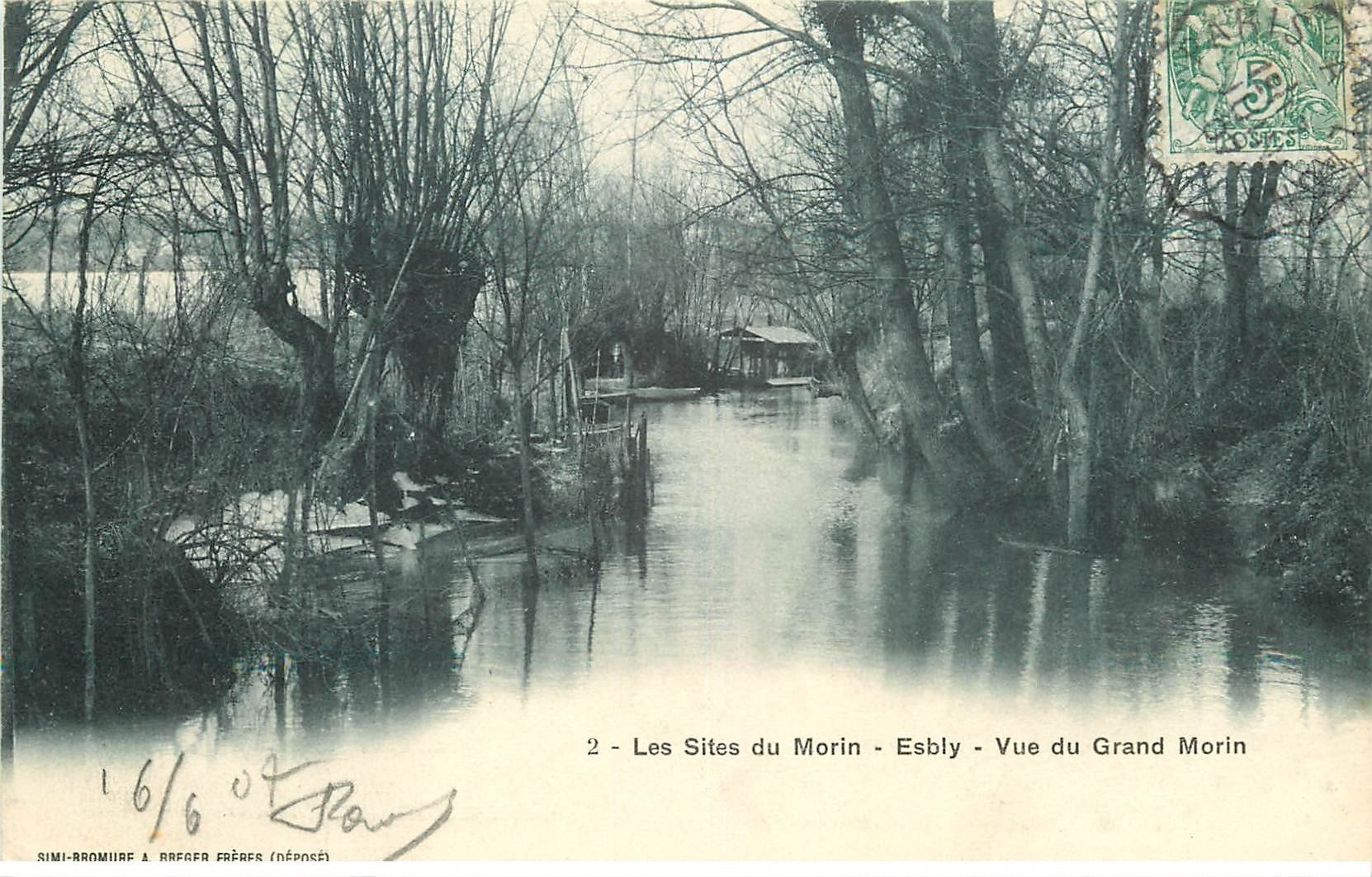 carte postale ancienne 77 ESBLY. Vue du Grand Morin 1907