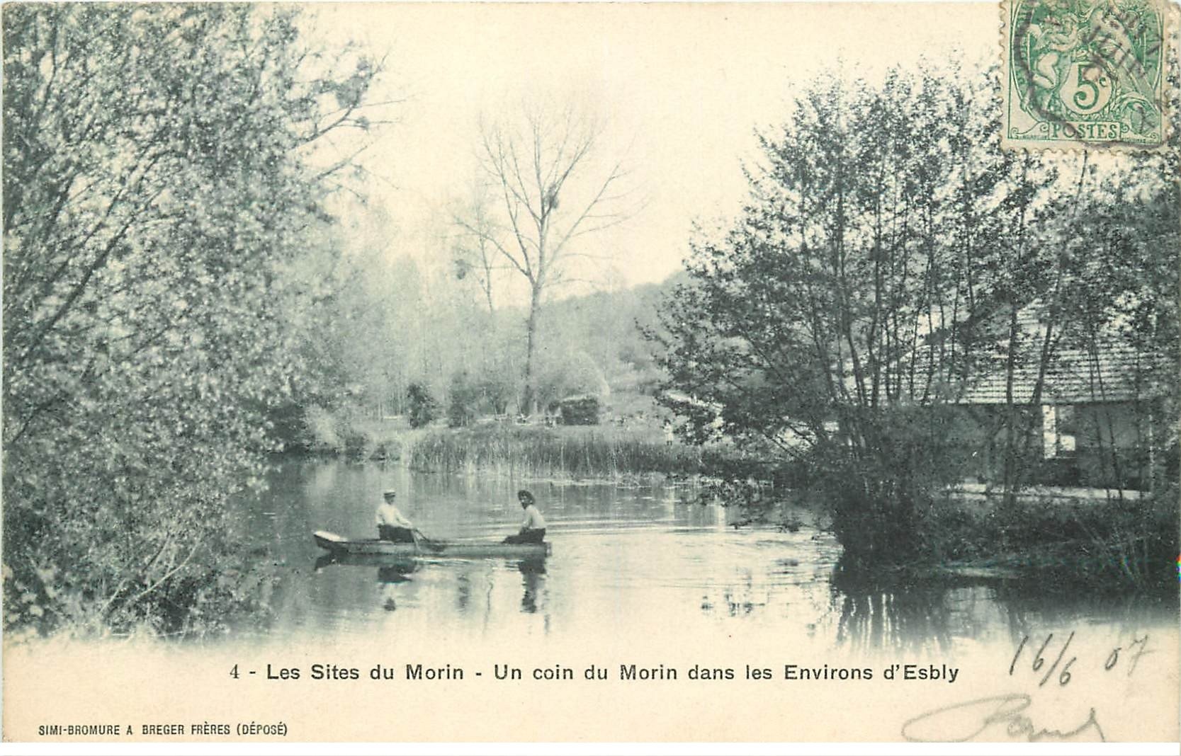 carte postale ancienne 77 ESBLY. Ballade en barque 1907