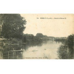 carte postale ancienne 77 ESBLY. Canotage Bords de Marne 1914