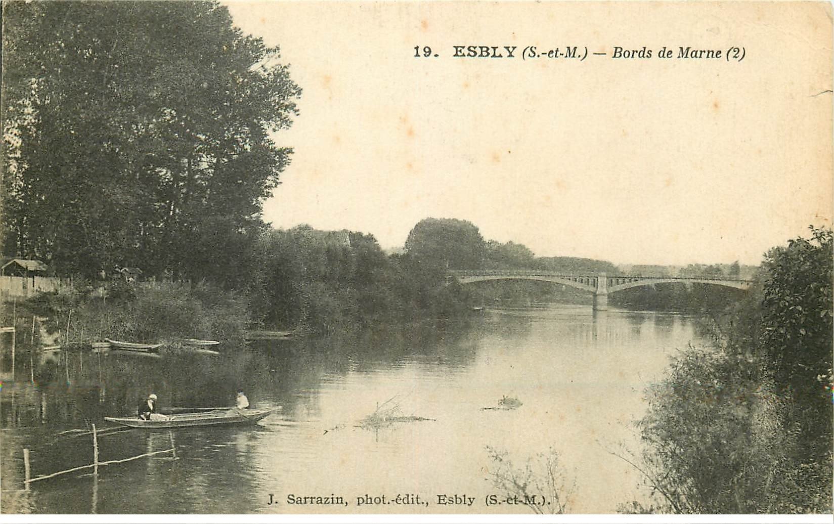 carte postale ancienne 77 ESBLY. Canotage Bords de Marne 1914