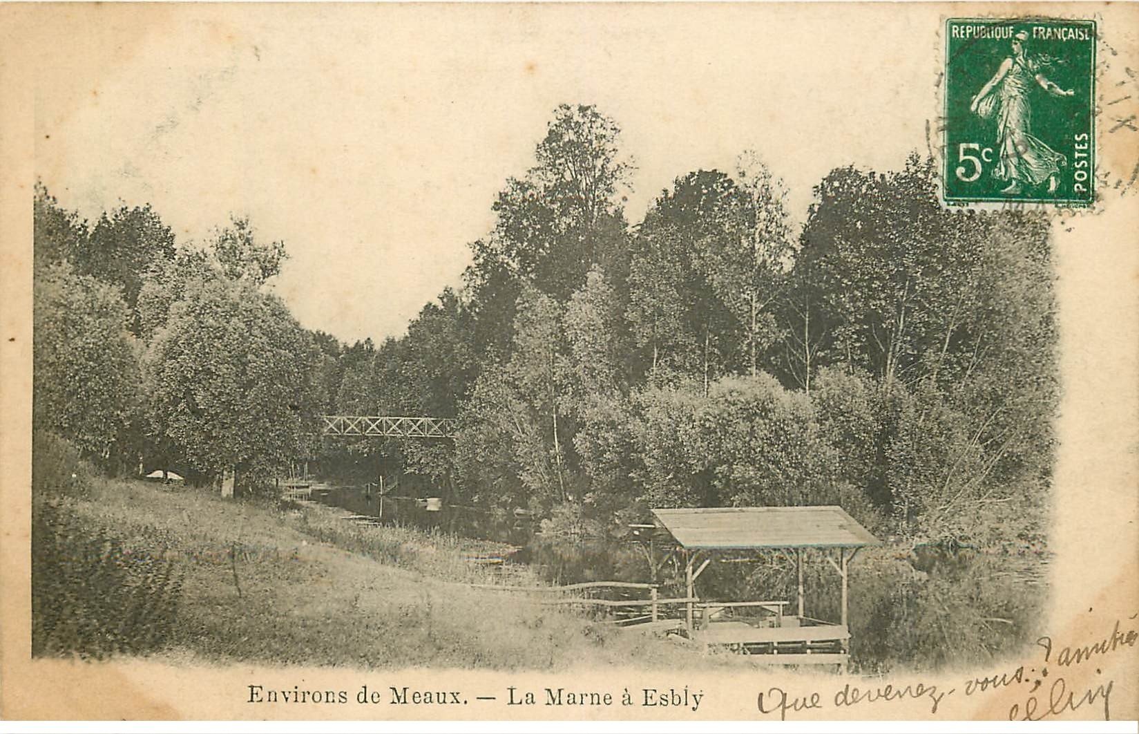 carte postale ancienne 77 ESBLY. La Marne. Expéditeur rue Barigny à Meaux 1912