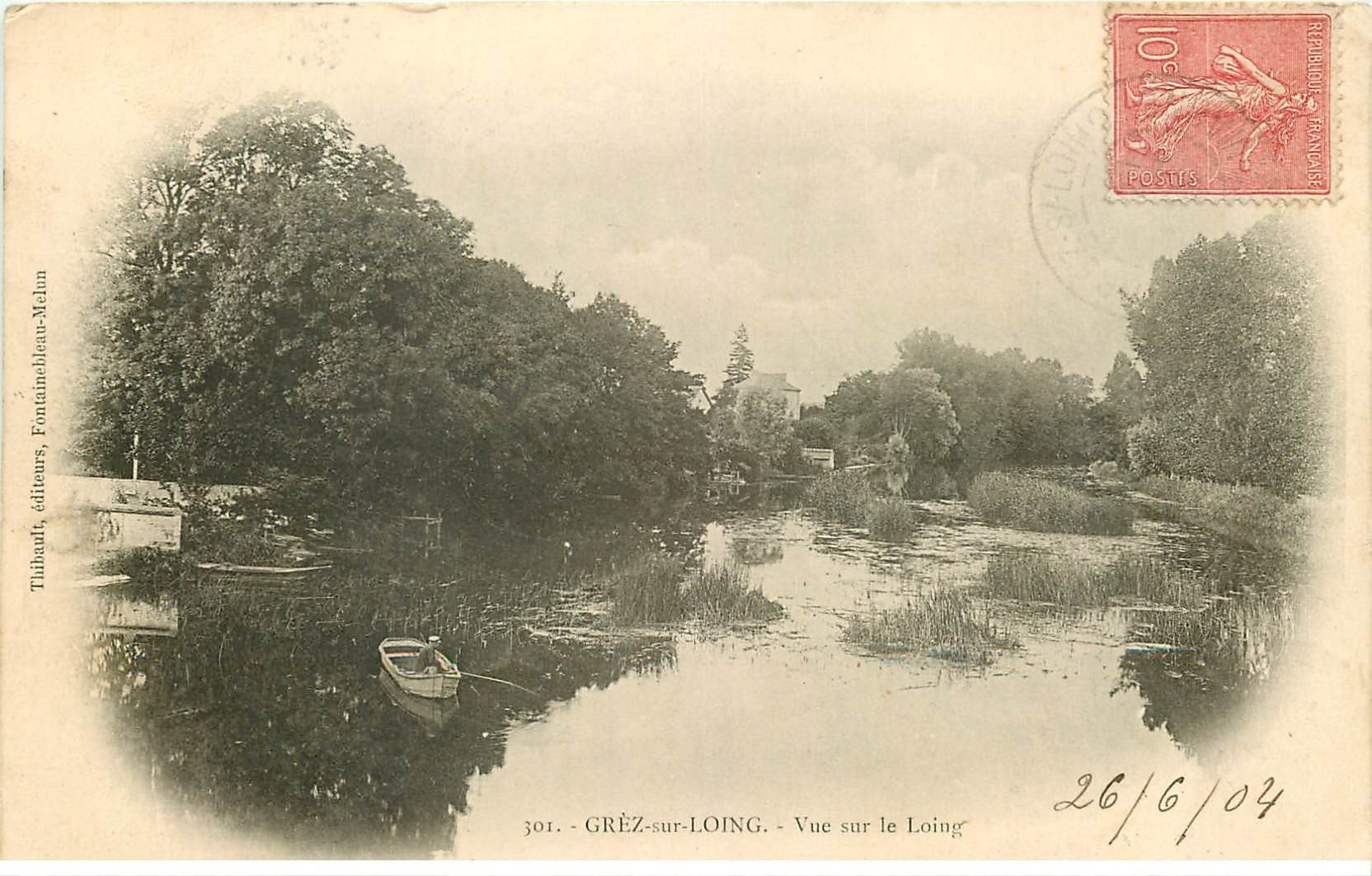 carte postale ancienne 77 GREZ-SUR-LOING. Pêcheur sur le Loing 1904