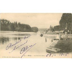 carte postale ancienne 77 HERICY-SUR-SEINE. Animation bords de la Seine 1906