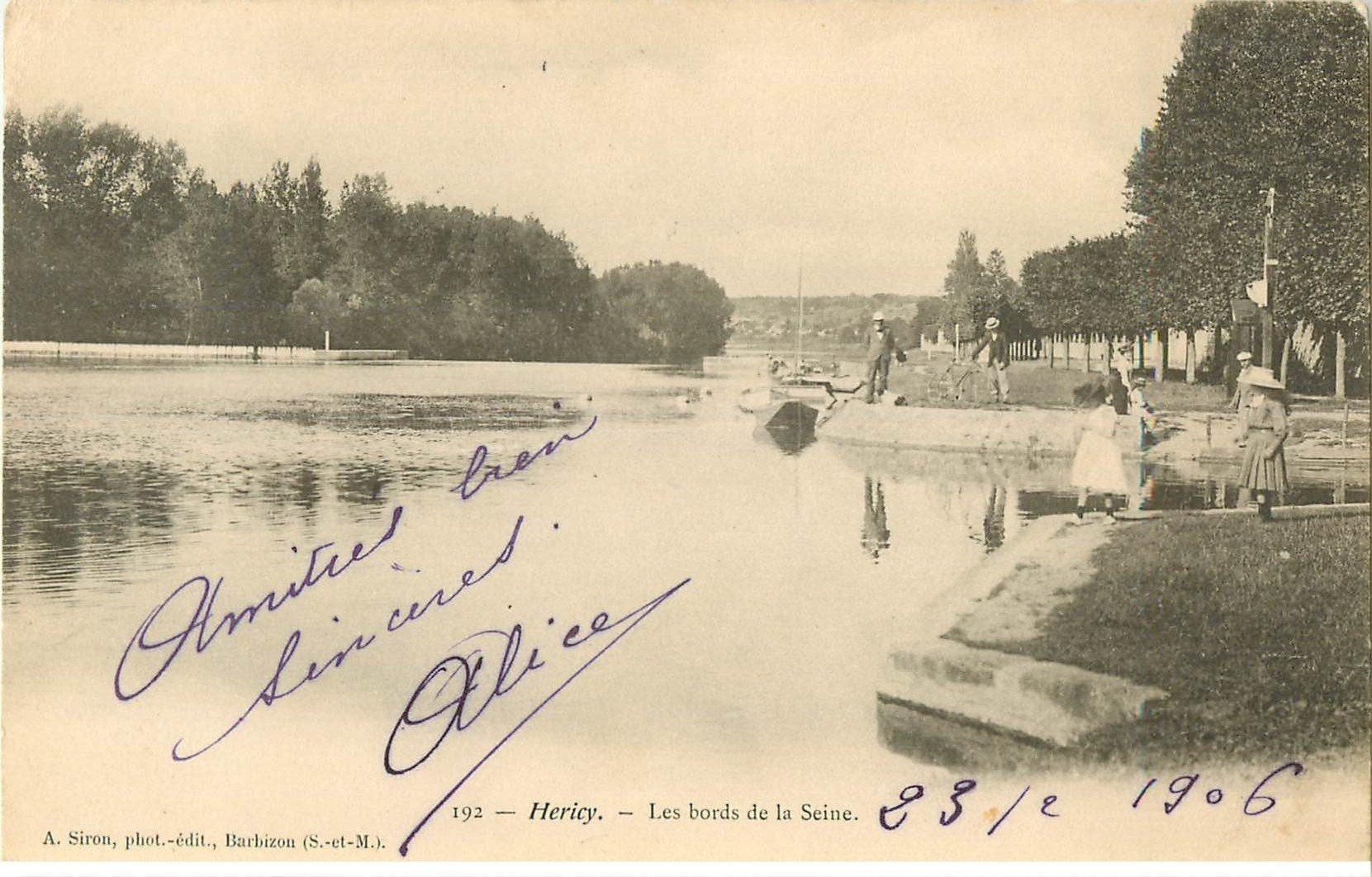 carte postale ancienne 77 HERICY-SUR-SEINE. Animation bords de la Seine 1906