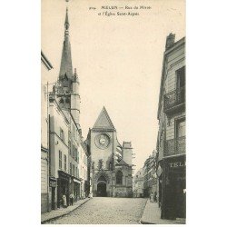 carte postale ancienne 77 MELUN. Rue du Miroir Eglise Saint-Aspais 1914