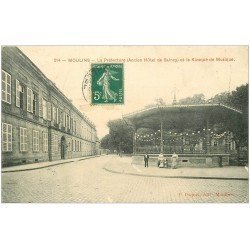 carte postale ancienne 03 MOULINS. Kiosque de la Musique et Préfecture 1911