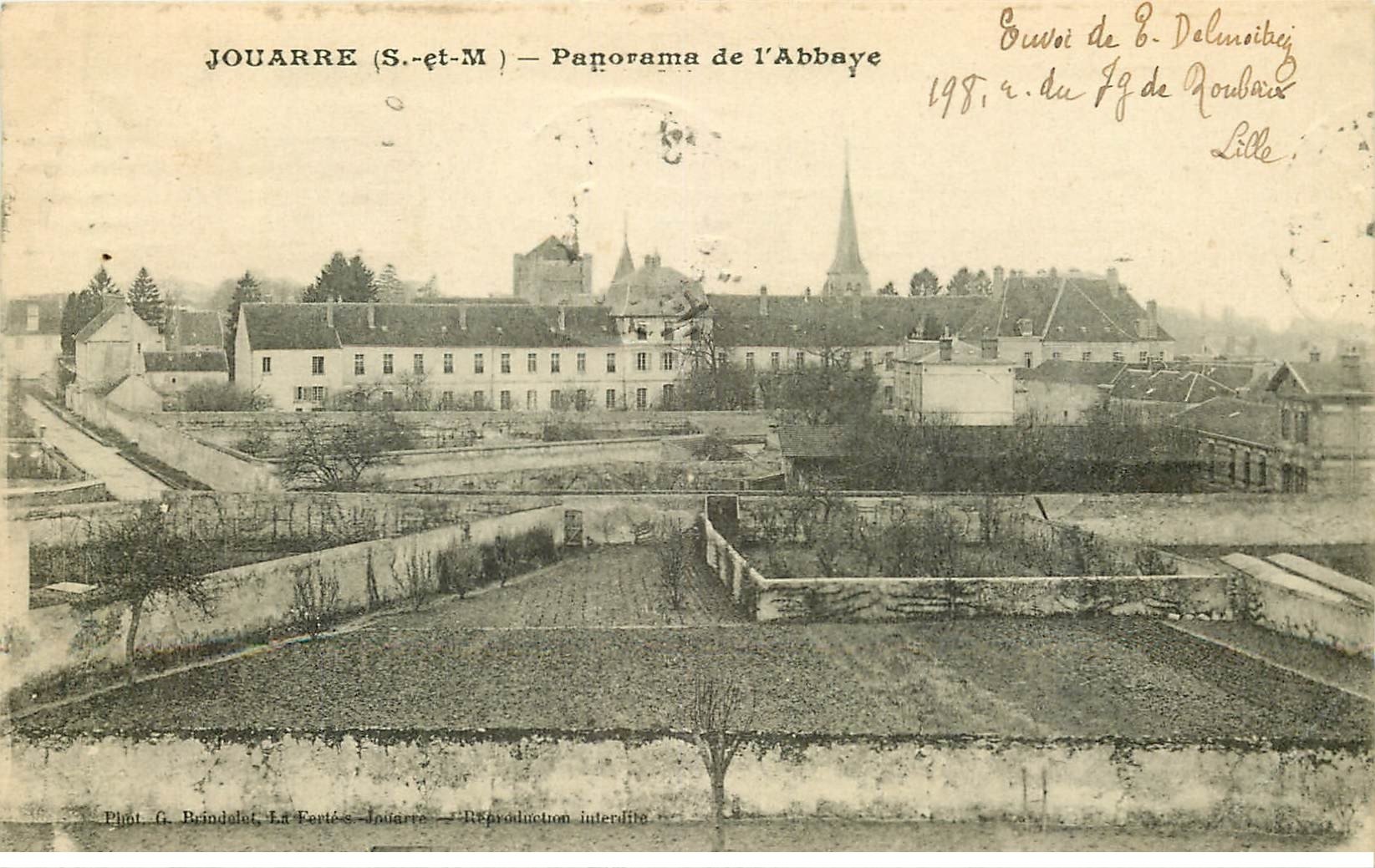 carte postale ancienne 77 JOUARRE. Panorama Abbaye des Bénédictines 1921