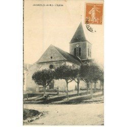 carte postale ancienne 77 JAIGNES. Animation devant l'Eglise