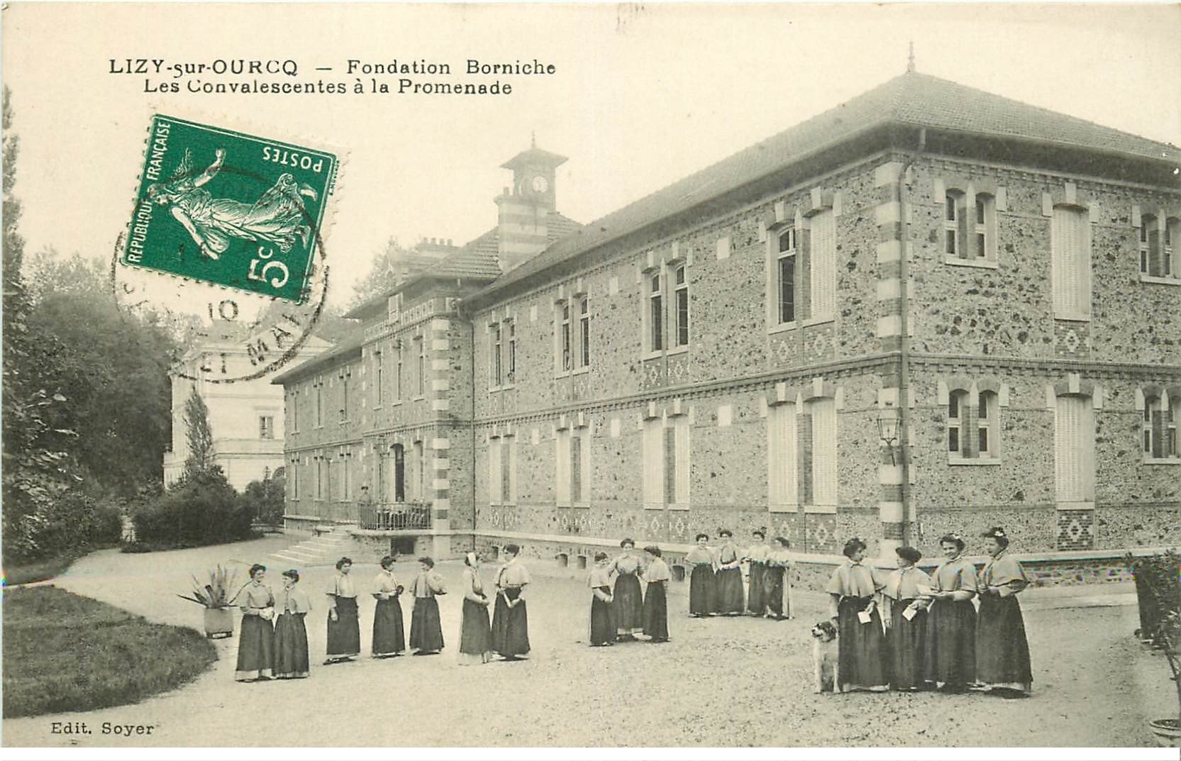 carte postale ancienne 77 LIZY-SUR-OURCQ. Fondation Borniche Convalescentes à la Promenade 1910