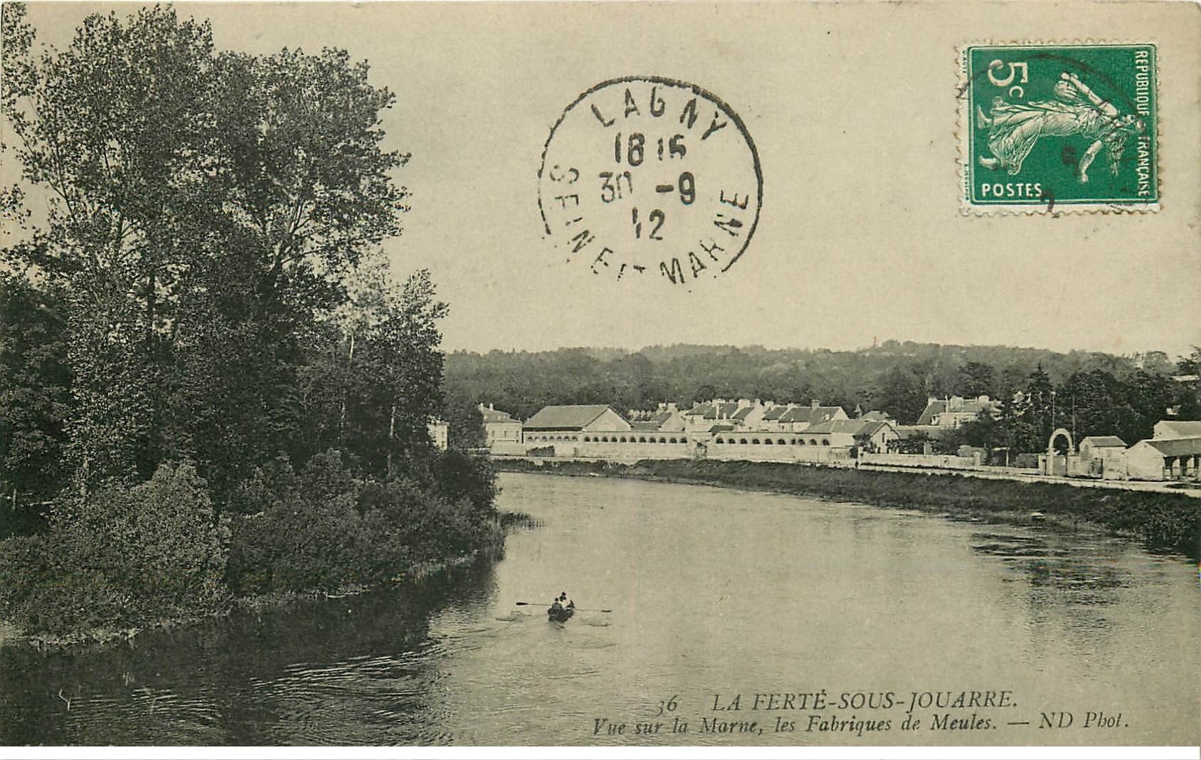 carte postale ancienne 77 LA FERTE-SOUS-JOUARRE. Les Fabriques de Meules 1912