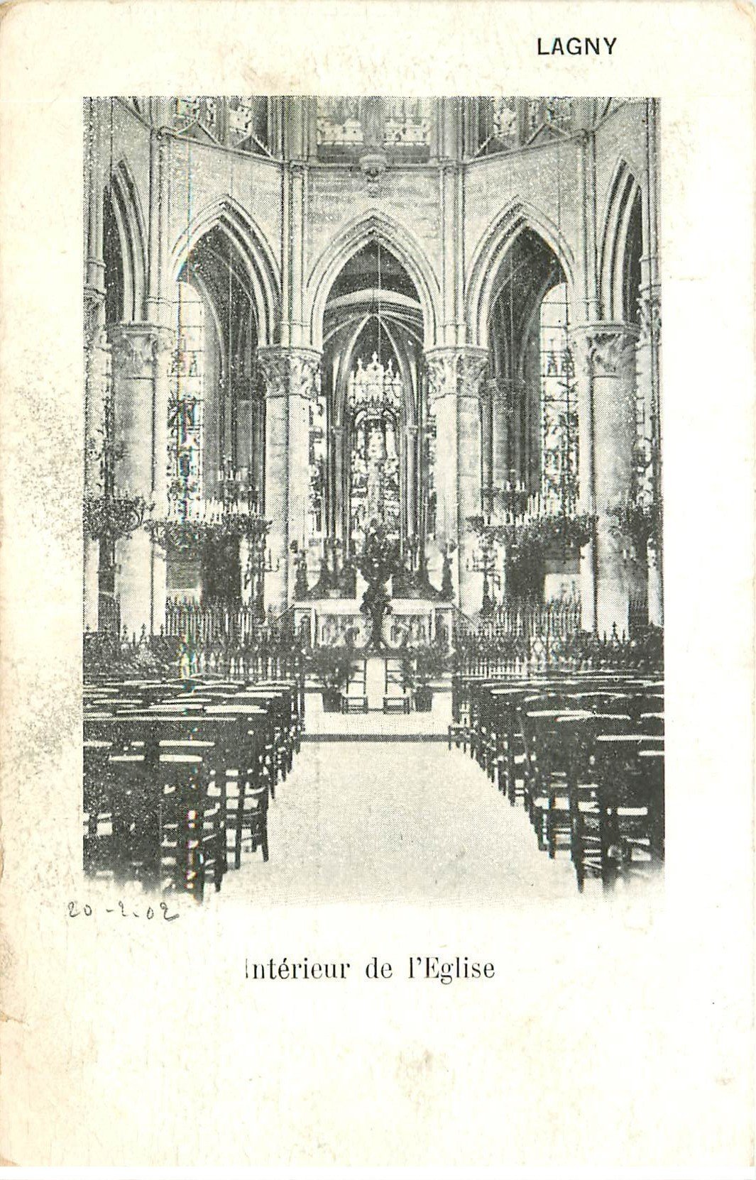 carte postale ancienne 77 LAGNY SUR MARNE. Intérieur de l'Eglise 1902