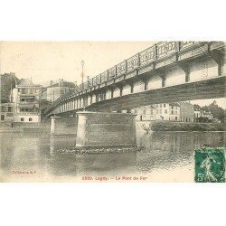 carte postale ancienne 77 LAGNY SUR MARNE. Le Pont de Fer 1909 Hôtel Bellevue