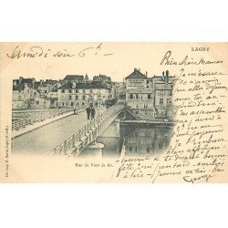 carte postale ancienne 77 LAGNY SUR MARNE. Rue du Pont de Fer 1901 Hôtel Café Restaurant