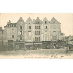 carte postale ancienne 77 LAGNY SUR MARNE. Maison à 5 Pignons 1903 Fabrique de Couronnes et Pharmacie