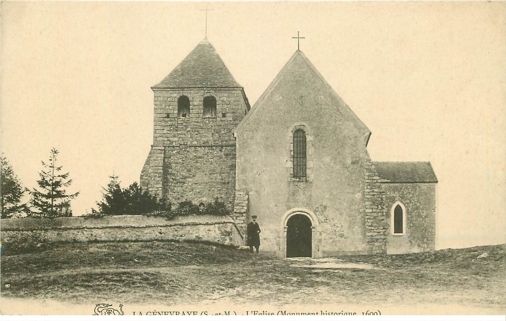 carte postale ancienne 77 LA GENEVRAYE. L'Eglise animation