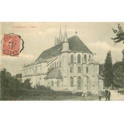 carte postale ancienne 77 LA CHAPELLE-SUR-CRECY. L'Eglise 1905 attelage