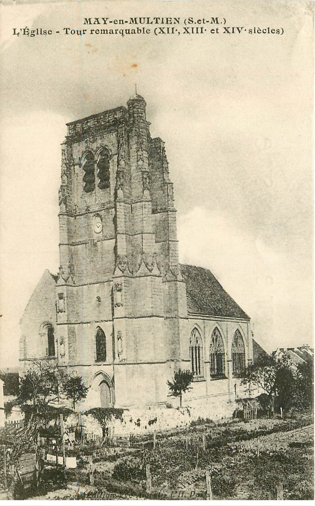 carte postale ancienne 77 MAY-EN-MULTIEN. Tour de l'Eglise 1931