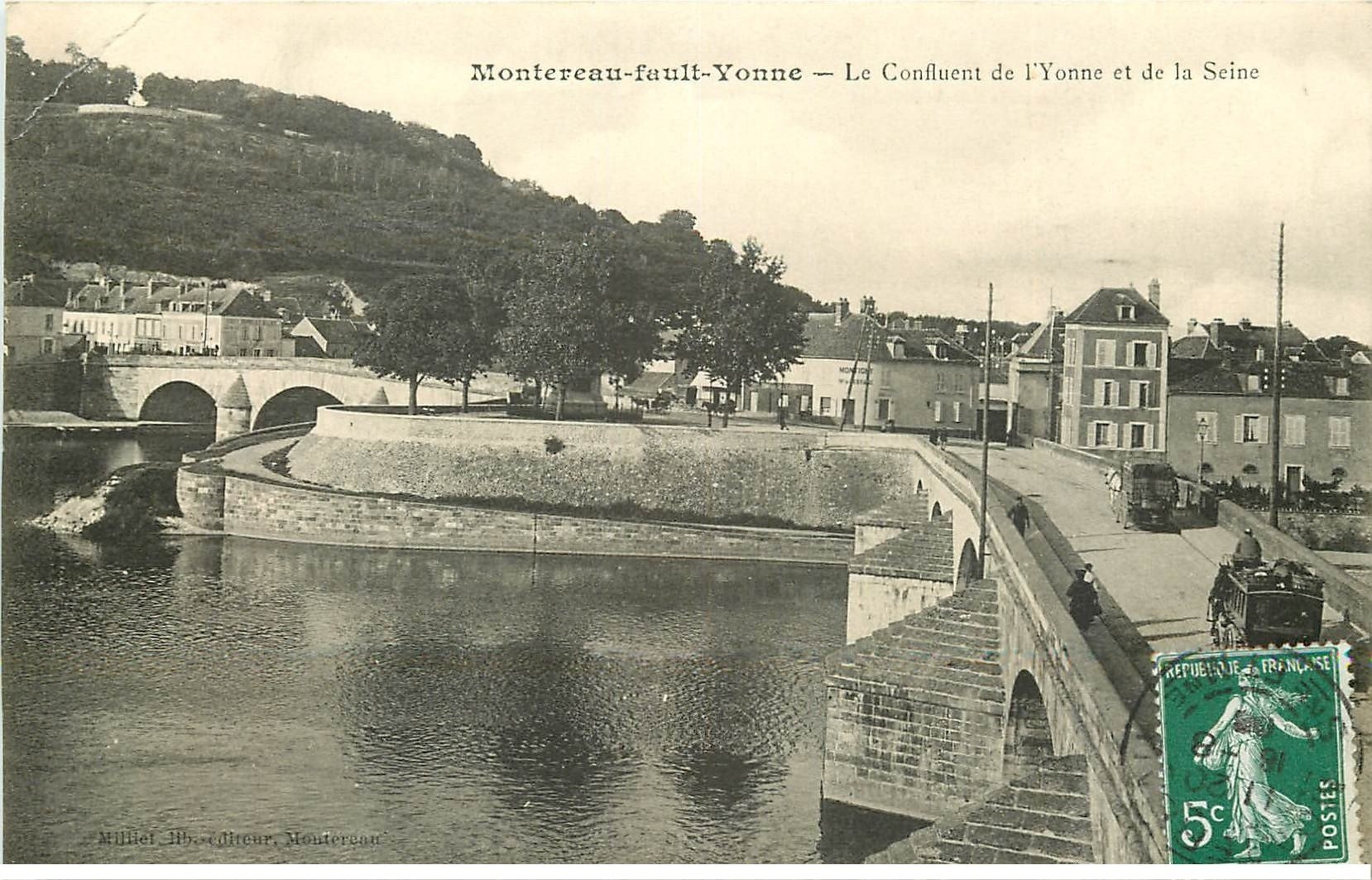 carte postale ancienne 77 MONTEREAU-FAULT-YONNE. Confluent Yonne et Seine 1908