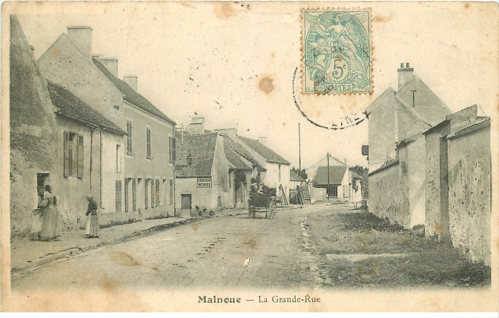 carte postale ancienne 77 MALNOUE. La Grande Rue 1905. En l'état moyen...