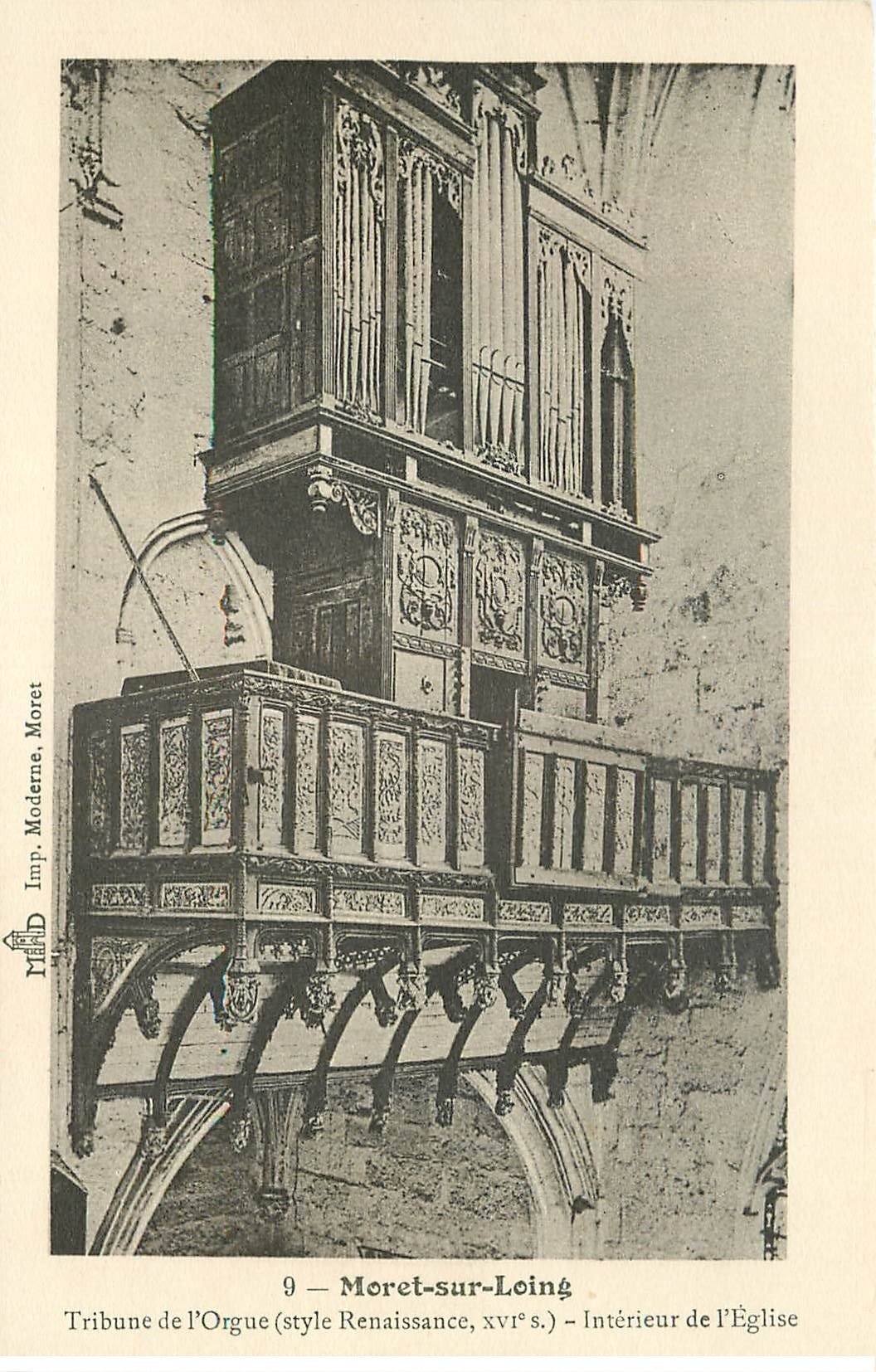 carte postale ancienne 77 MORET-SUR-LOING. Tribune de l'Orgue Eglise