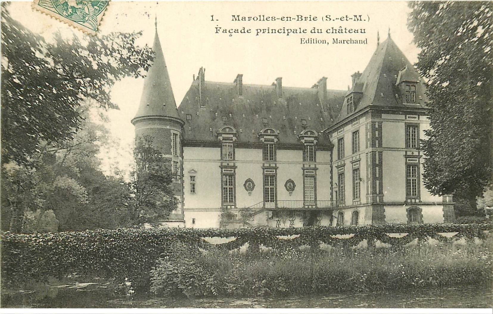 carte postale ancienne 77 MAROLLES-EN-BRIE. Parc du Château 1907 (fine plissure)