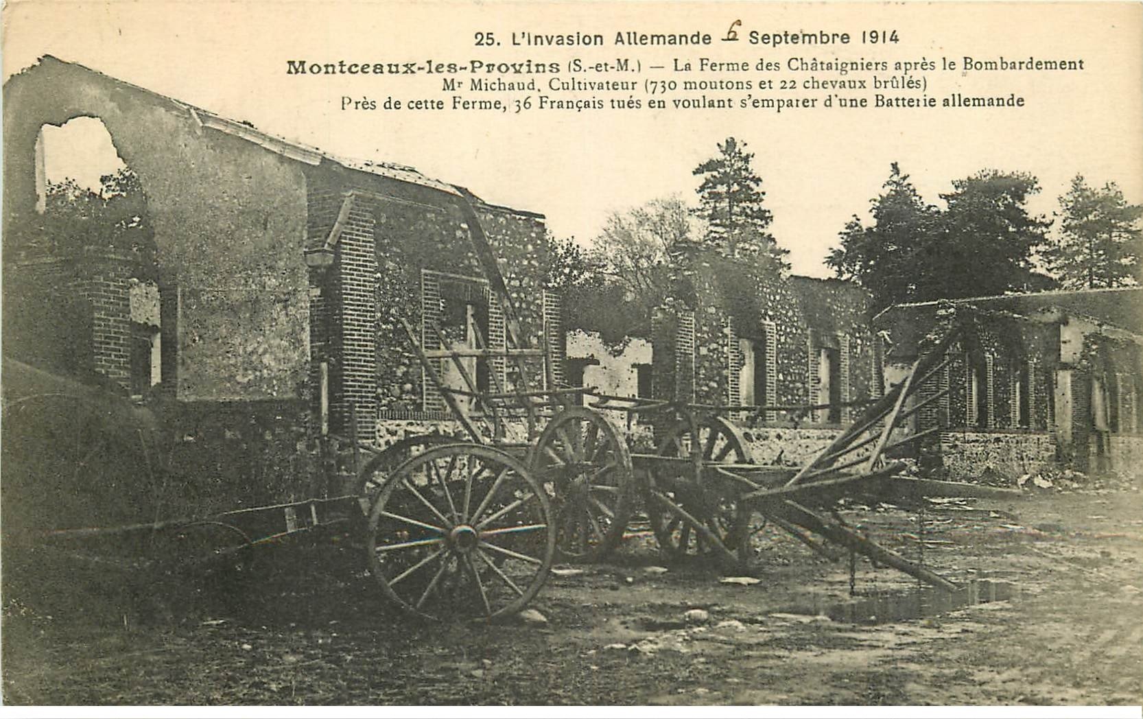 carte postale ancienne 77 MONTCEAUX-LES-PROVINS. Ferme des Châtaigniers 1914