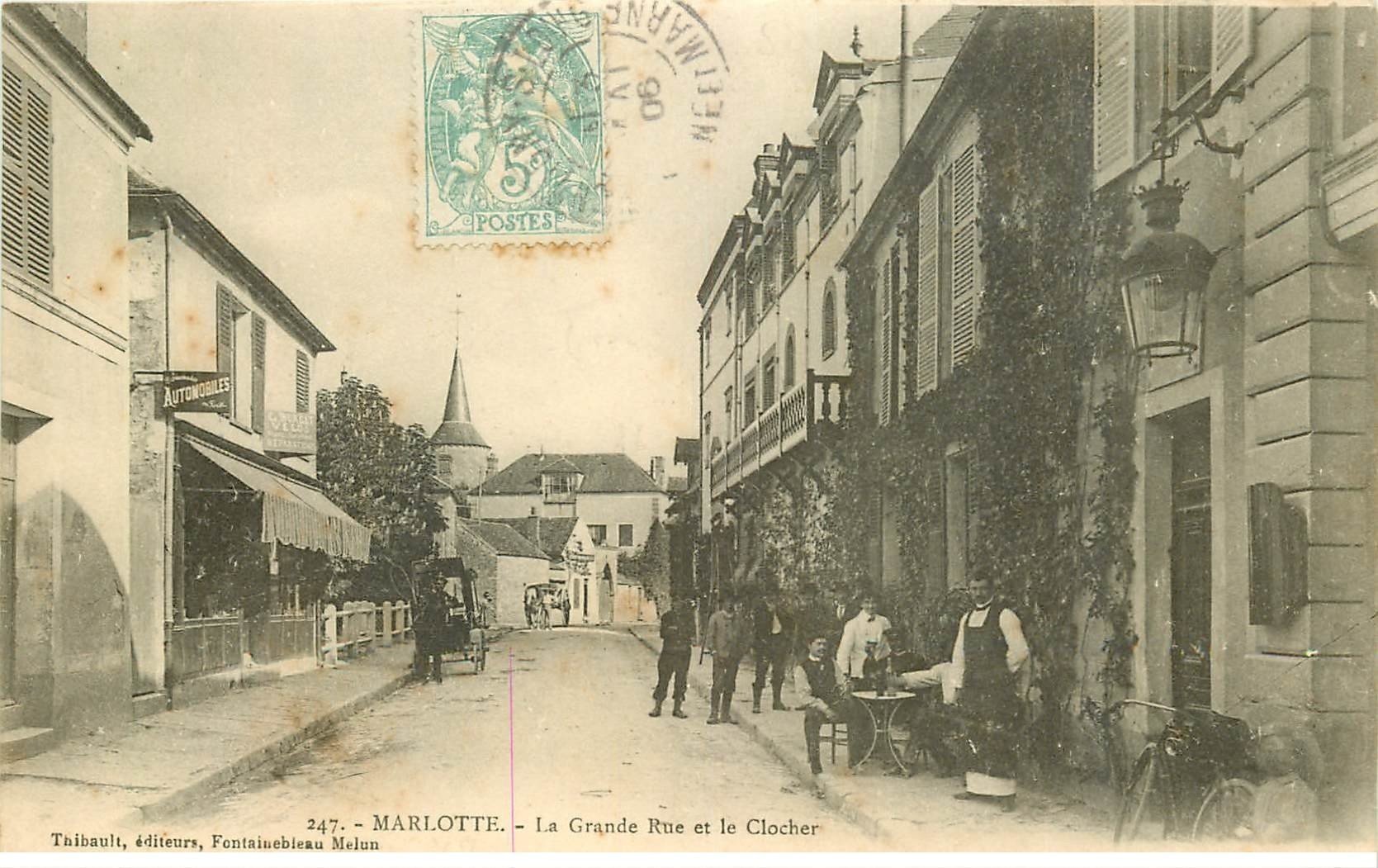 carte postale ancienne 77 MARLOTTE. Grande Rue et Clocher 1906