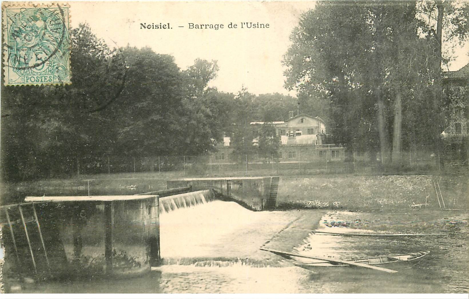 carte postale ancienne 77 NOISIEL. Barrage Usine Menier 1906