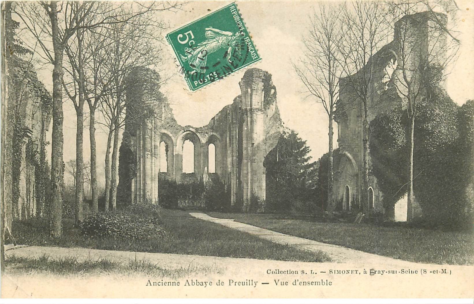 carte postale ancienne 77 PREUILLY. Ancienne Abbaye 1909