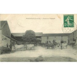 carte postale ancienne 77 PONTAULT. Ferme de Pontault 1913. Paysans Boeufs et Chevaux 1913