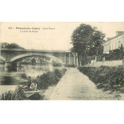 carte postale ancienne 77 POMPONNE-LAGNY. Quai Bizeau et Pont de Pierre avec Pêcheur sur barque1914