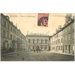 carte postale ancienne 03 MOULINS. Place de la Bibliothèque 1906. La Poste et Télégraphes